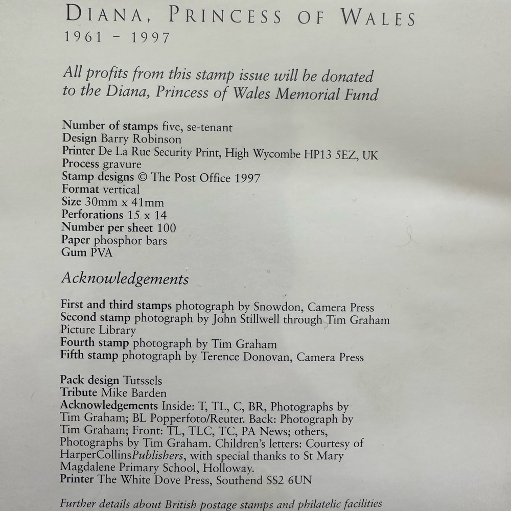 Diana Princess of Wales Royal Mail Mint Collectors Stamps - In Plastic - Picture 3 of 3